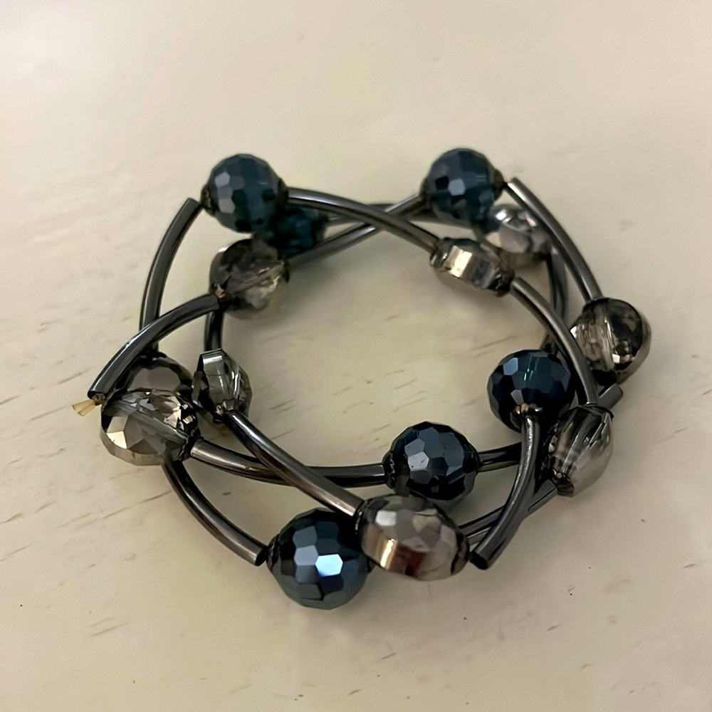 Set of 3 Bangle Bracelets - Silver/Blue